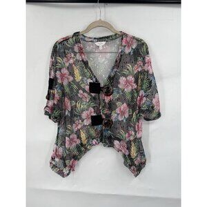 Coral Bay Petites Sheer Floral Too Women Petite Small Colorful Button Front Y2K